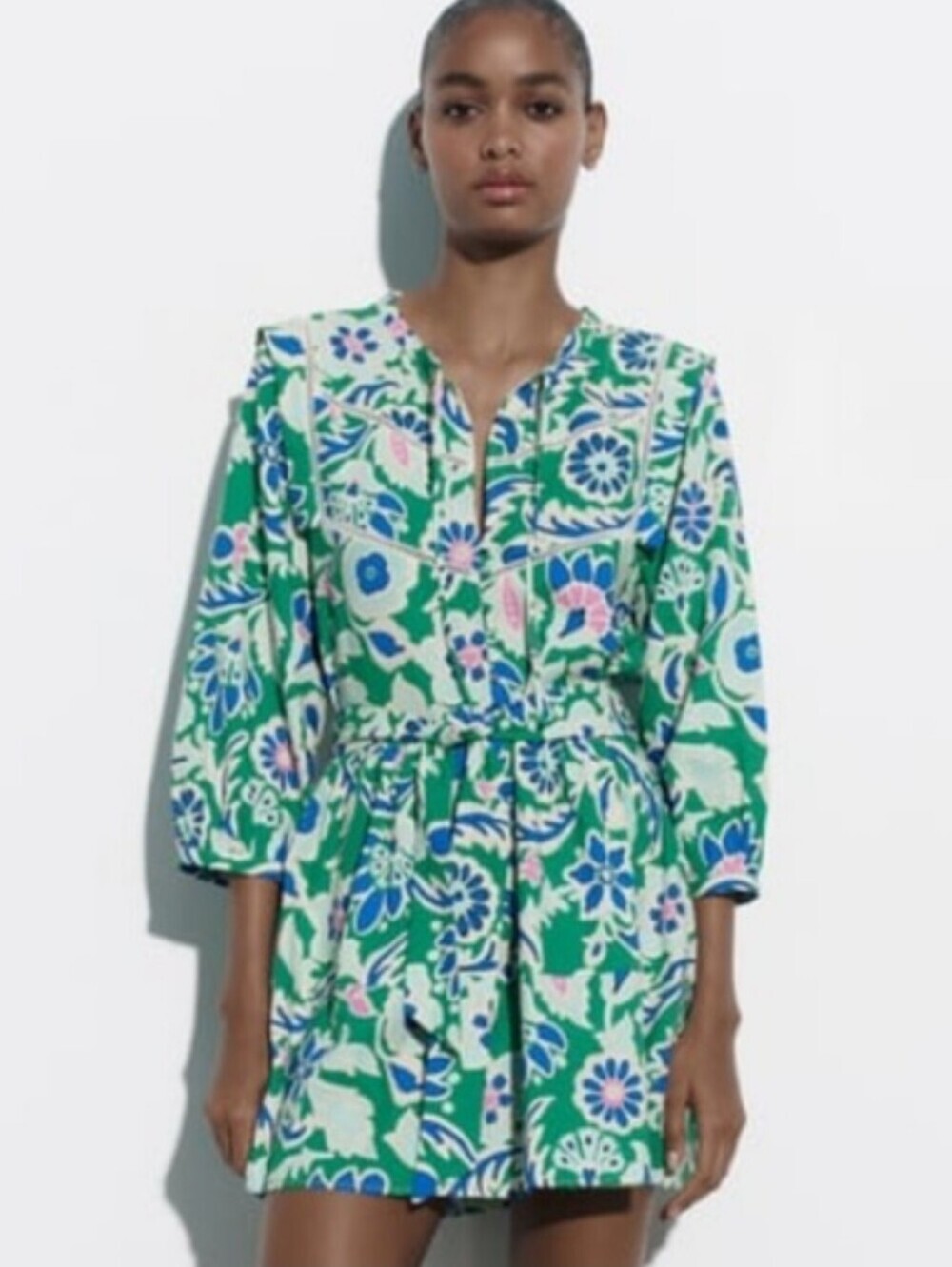 ZARA FLORAL LONG SLEEVE MINI DRESS SIZE XS - Picture 2 of 14
